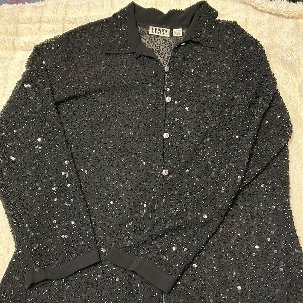 Chico’s Blouse SZ 1  (8-10) Covered with beads and sequins NWOT